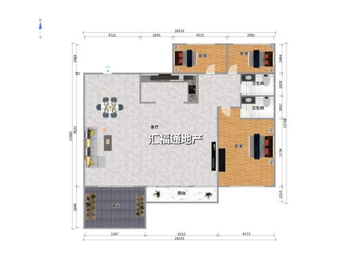 鸿坤理想湾3室2厅2卫户型图