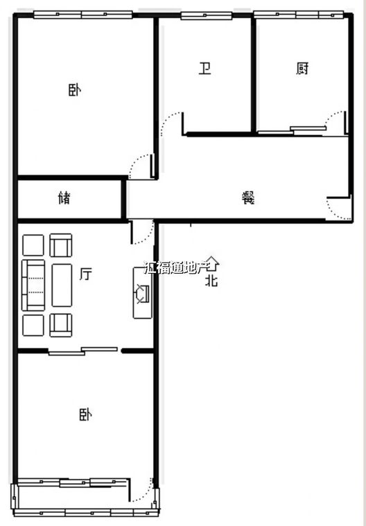 铁道部建厂局小区（范阳路）2室1厅1卫户型图