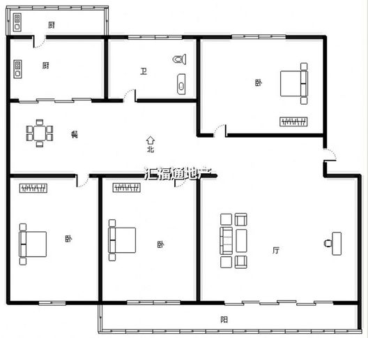 鹏润四季花园3室2厅1卫户型图