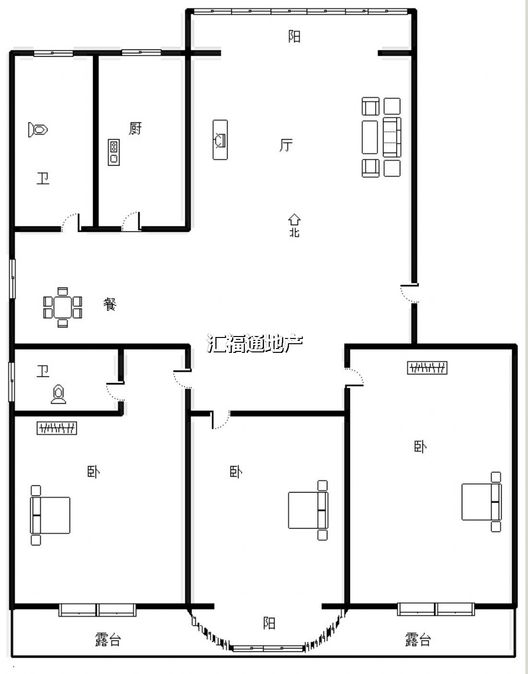 东方家园3室2厅2卫户型图