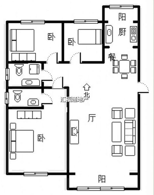 华阳公寓3室2厅2卫户型图
