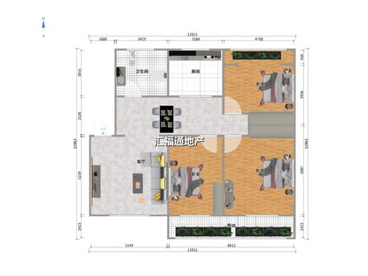 涿州市医院家属院3室2厅1卫户型图