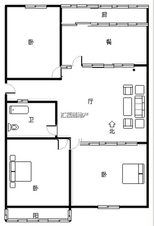 粮食局东关小区3室2厅1卫户型图