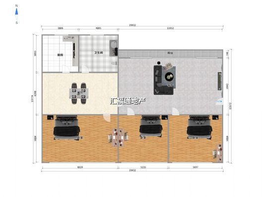 名流公寓3室2厅1卫户型图