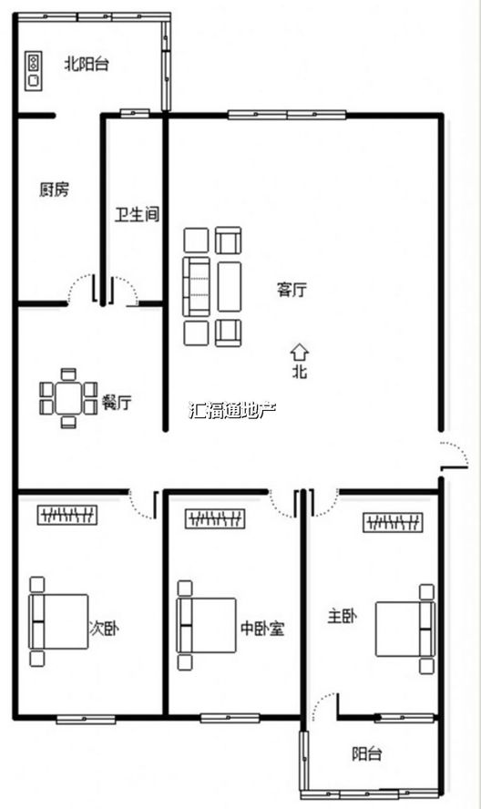 槐林新村3室2厅1卫户型图