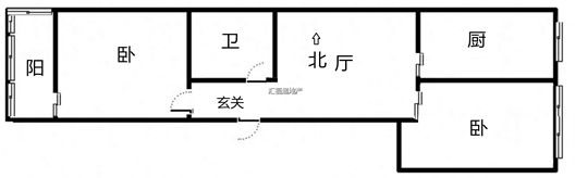 蓝天美林湾2室1厅1卫户型图