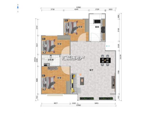 京中美居3室2厅1卫户型图