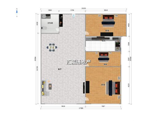 鸿坤理想湾3室2厅1卫户型图