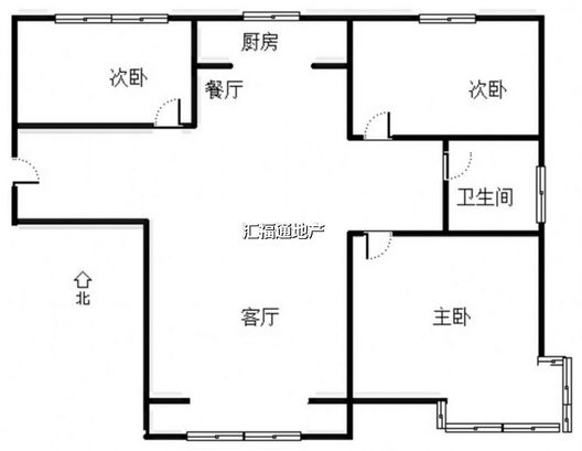 鹏渤印象城·牛津花园3室2厅1卫户型图