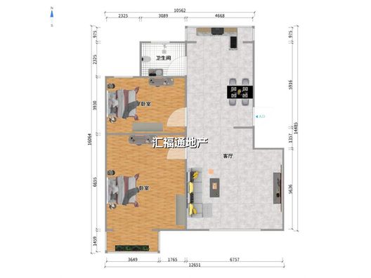 蓝天美林湾2室2厅1卫户型图