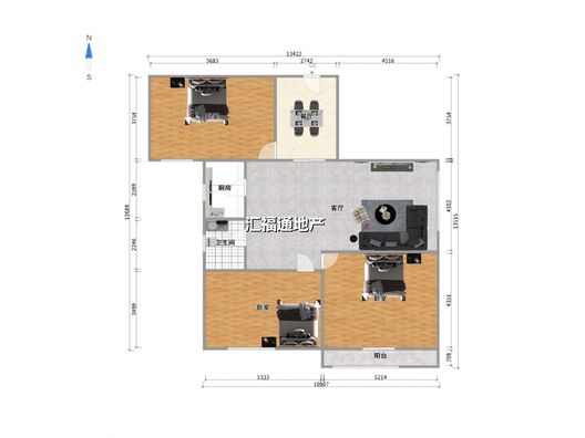 天保郦景3室2厅1卫户型图