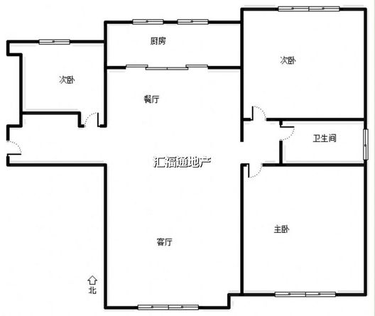 鸿坤理想湾3室2厅1卫户型图