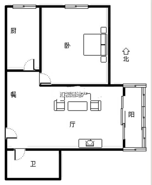 联合一号院1室2厅1卫户型图