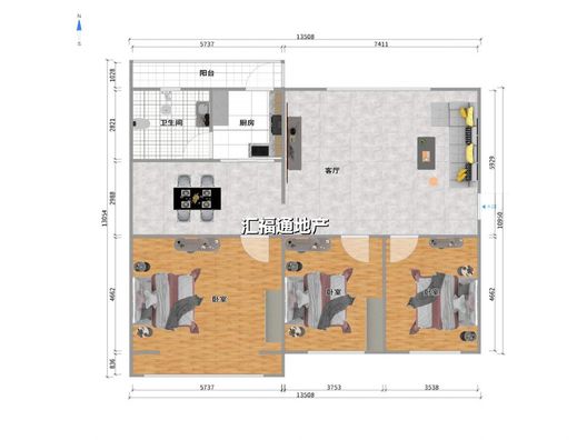 金正小区3室2厅1卫户型图