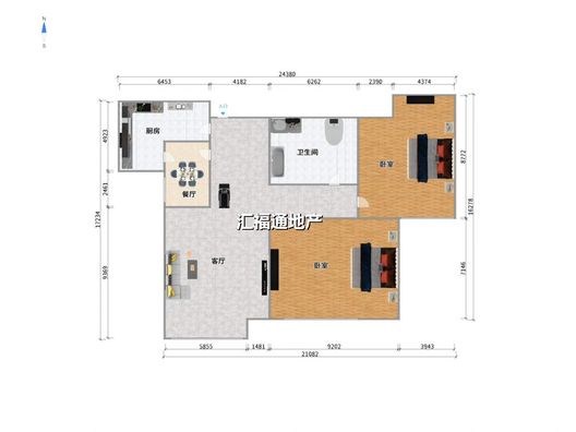 鸿坤理想湾2室2厅1卫户型图