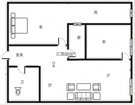 京第银座2室2厅1卫户型图