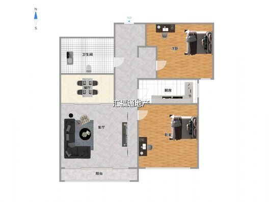 鹏渤印象城·牛津花园2室1厅1卫户型图