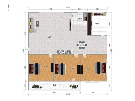 华阳温馨3室2厅1卫户型图