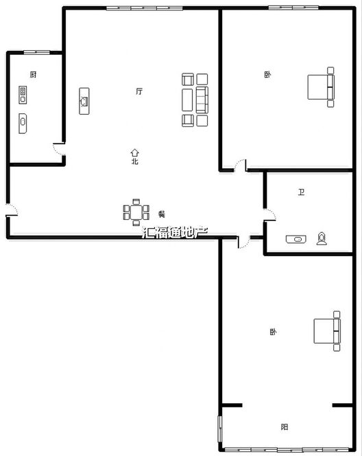 联合一号院2室2厅1卫户型图