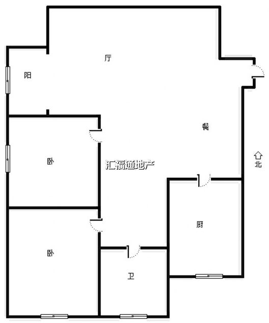 汇元新天地2室2厅1卫户型图