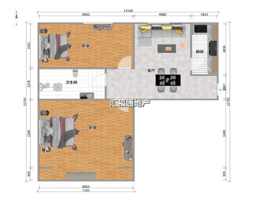 惠友钻石广场2室2厅1卫户型图