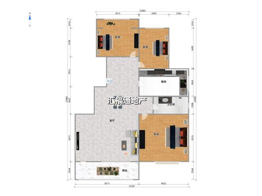 华融现代城3室2厅1卫户型图