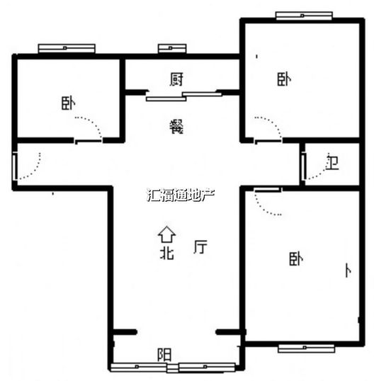鹏渤印象城·牛津花园3室2厅1卫户型图