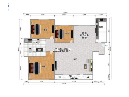 鸿坤理想湾3室2厅2卫户型图