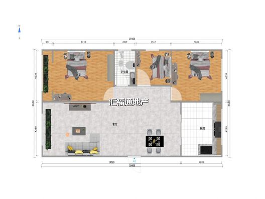 新府阳光二号院3室1厅1卫户型图
