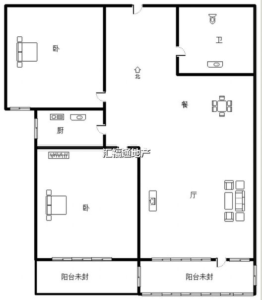 北京城建德信御府2室1厅1卫户型图