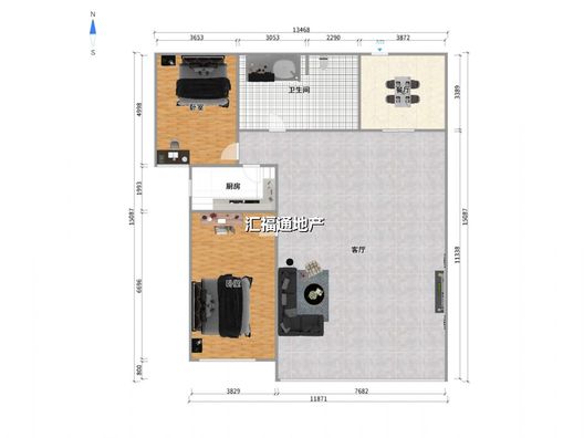 三利中和城二期西区（B区）2室2厅1卫户型图