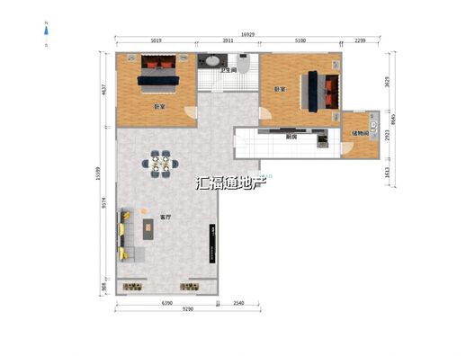 鸿坤理想湾2室2厅1卫户型图