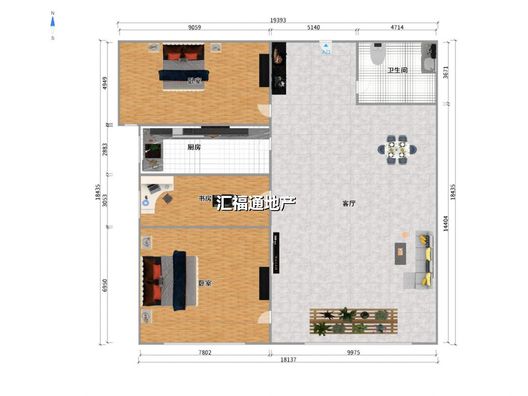 高铁新干线3室2厅1卫户型图