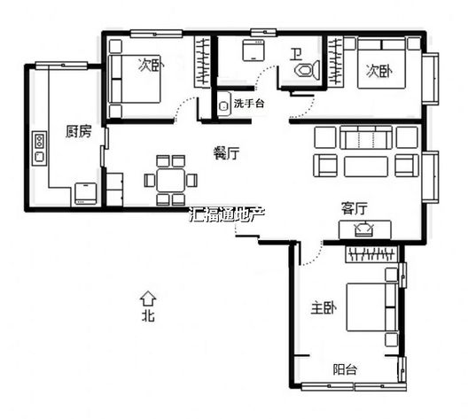 鸿坤理想湾3室2厅1卫户型图