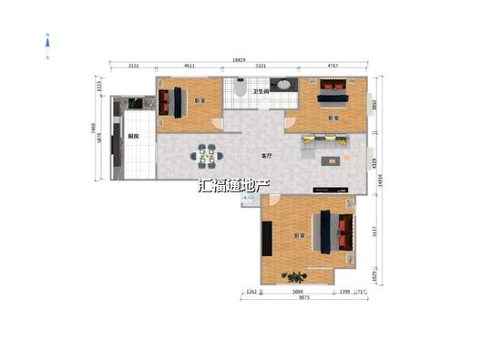 鸿坤理想湾3室2厅1卫户型图