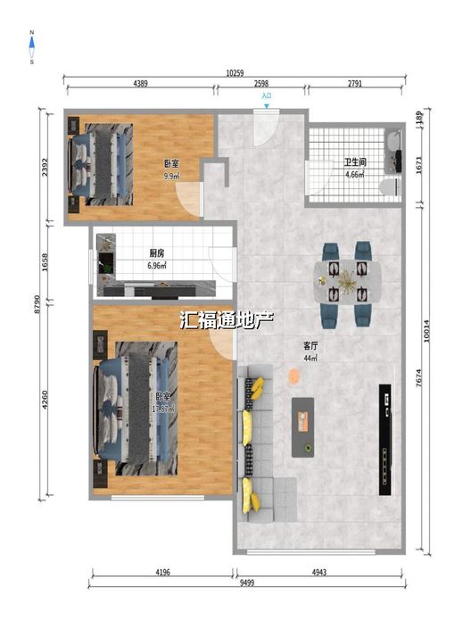 K2狮子城2室2厅1卫户型图