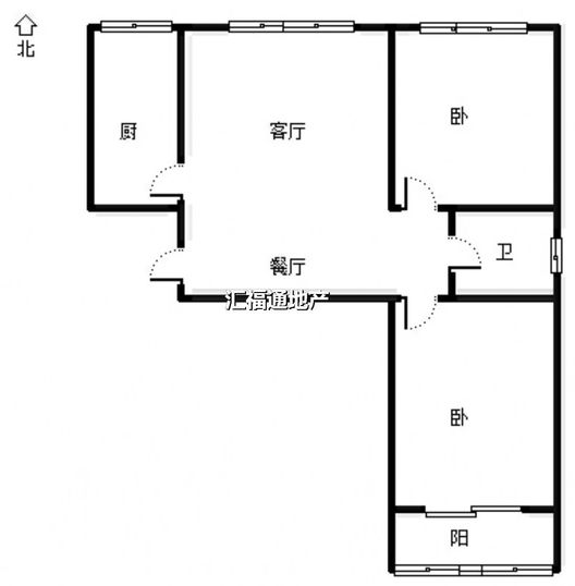 联合一号院2室1厅1卫户型图