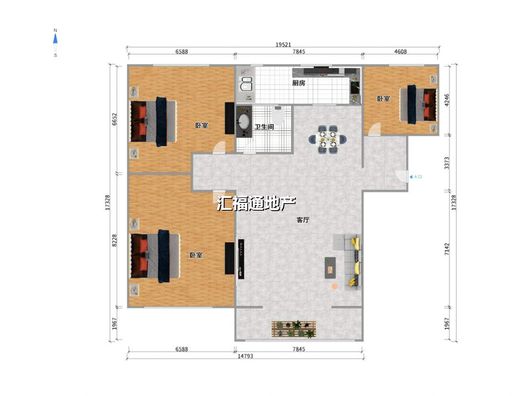 华融现代城3室2厅1卫户型图