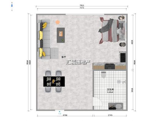 京第银座1室1厅1卫户型图