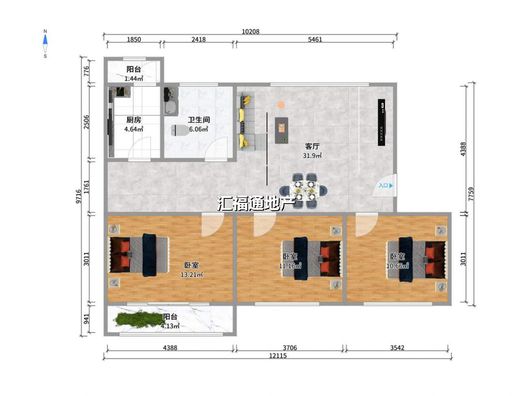 涿州市党校家属院3室2厅1卫户型图