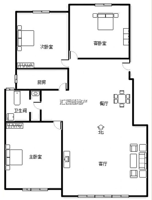 三利中和城二期西区（B区）3室2厅1卫户型图
