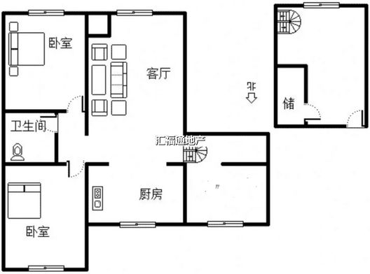 高铁新干线3室2厅1卫户型图