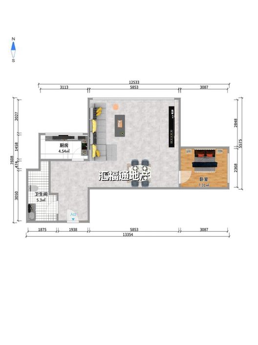 K2狮子城1室2厅1卫户型图