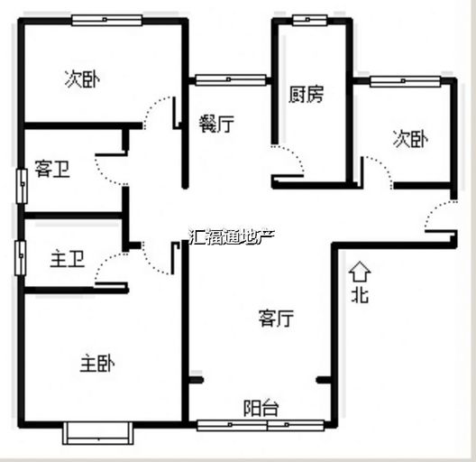 鸿坤理想湾3室1厅2卫户型图