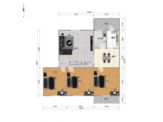 名流公寓3室2厅2卫户型图