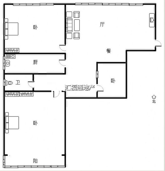 云景城3室2厅1卫户型图