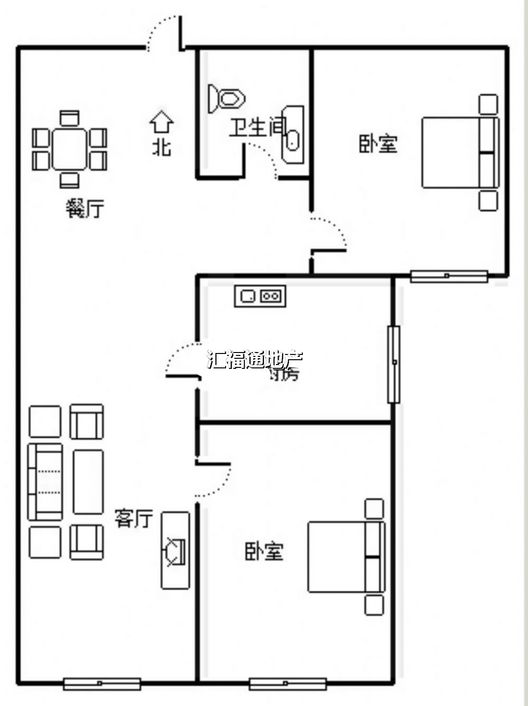 高铁新干线2室2厅1卫户型图