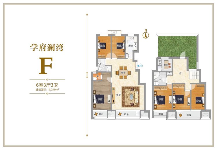 学府澜湾二期F户型6居240平米户型图