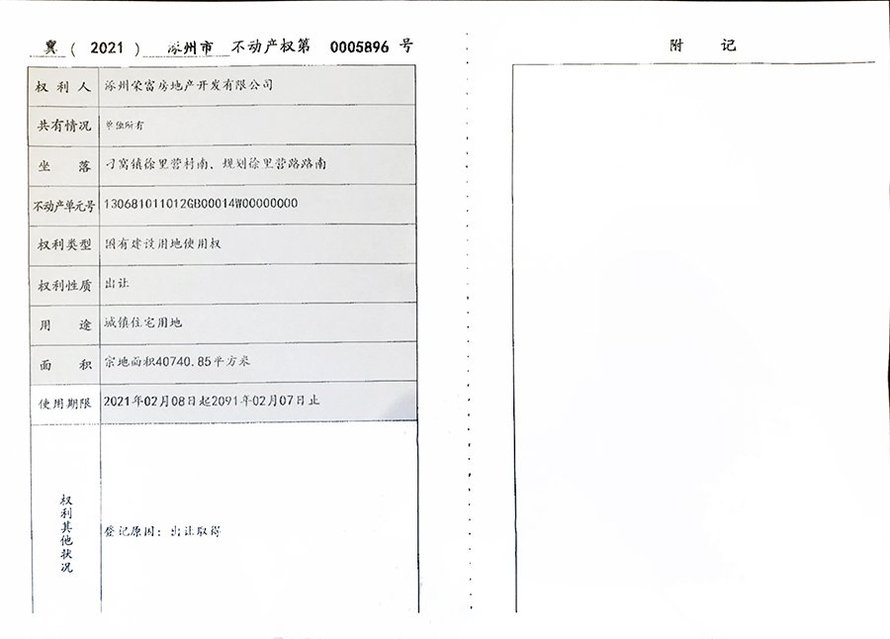 中铁建樾府国际五证(不动产权登记证40740.85平米)
