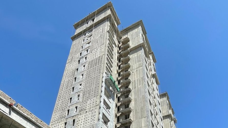 鹏渤印象城2021年8月施工进度(16#楼开始外装)